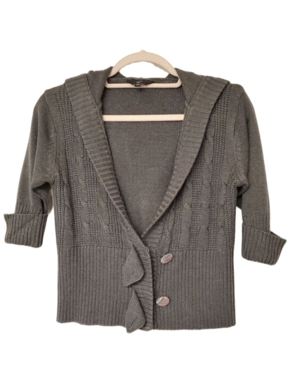 G21 Bella Swan Y2K Knit Cardigan Sweater Hoodie Cropped 3/4 Long Sleeves Small